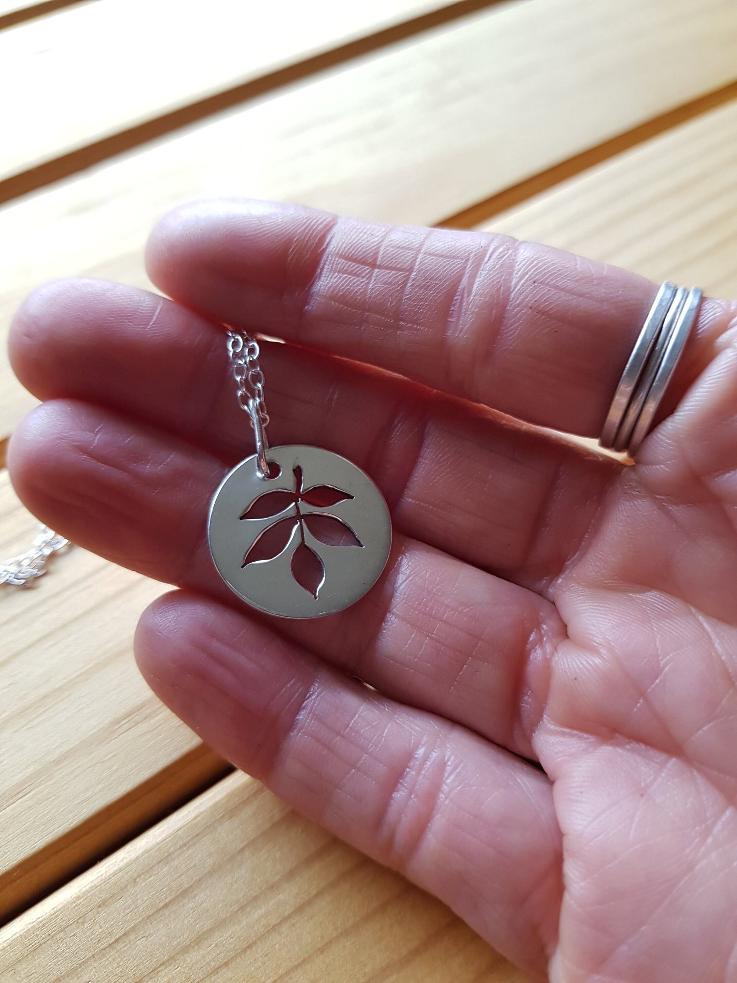 Elder Leaf Necklace – Handmade Sterling Silver Disc Pendant