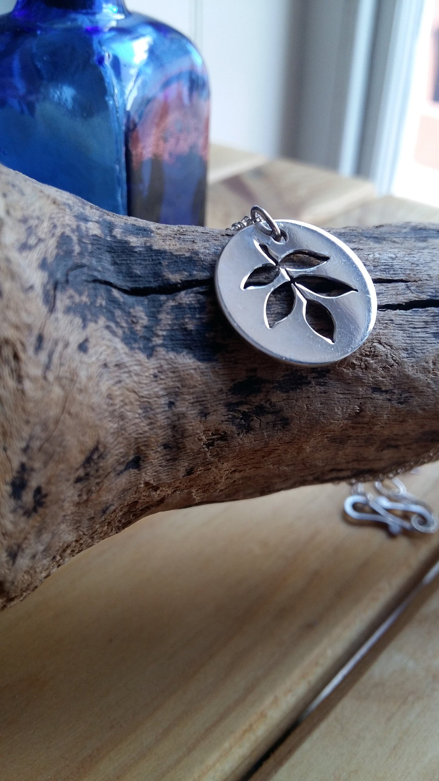 Elder Leaf Necklace – Handmade Sterling Silver Disc Pendant