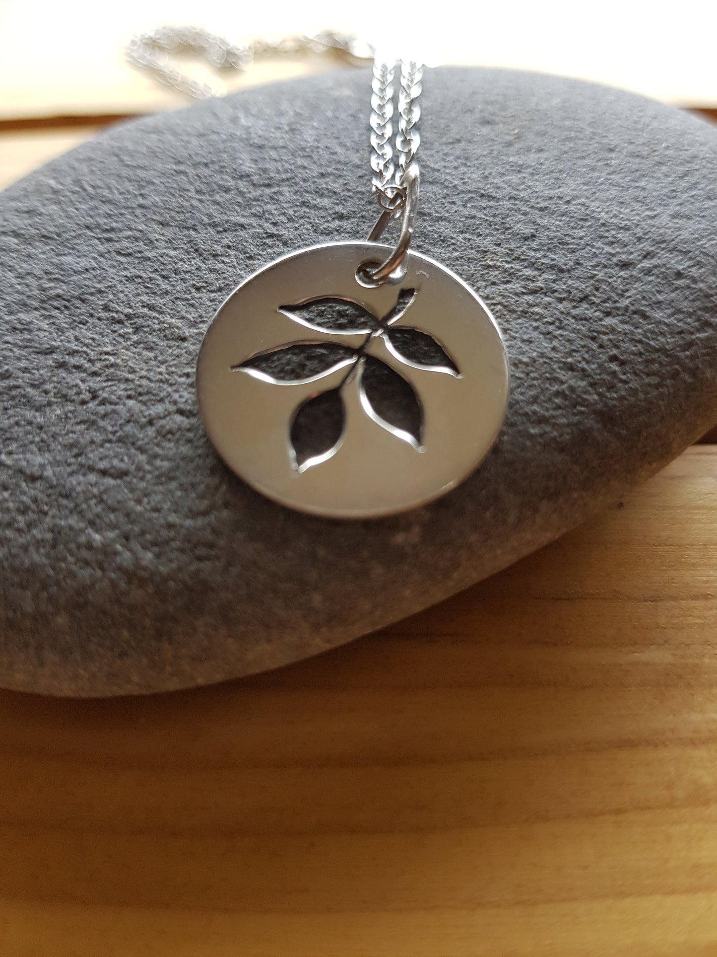 Elder Leaf Necklace – Handmade Sterling Silver Disc Pendant