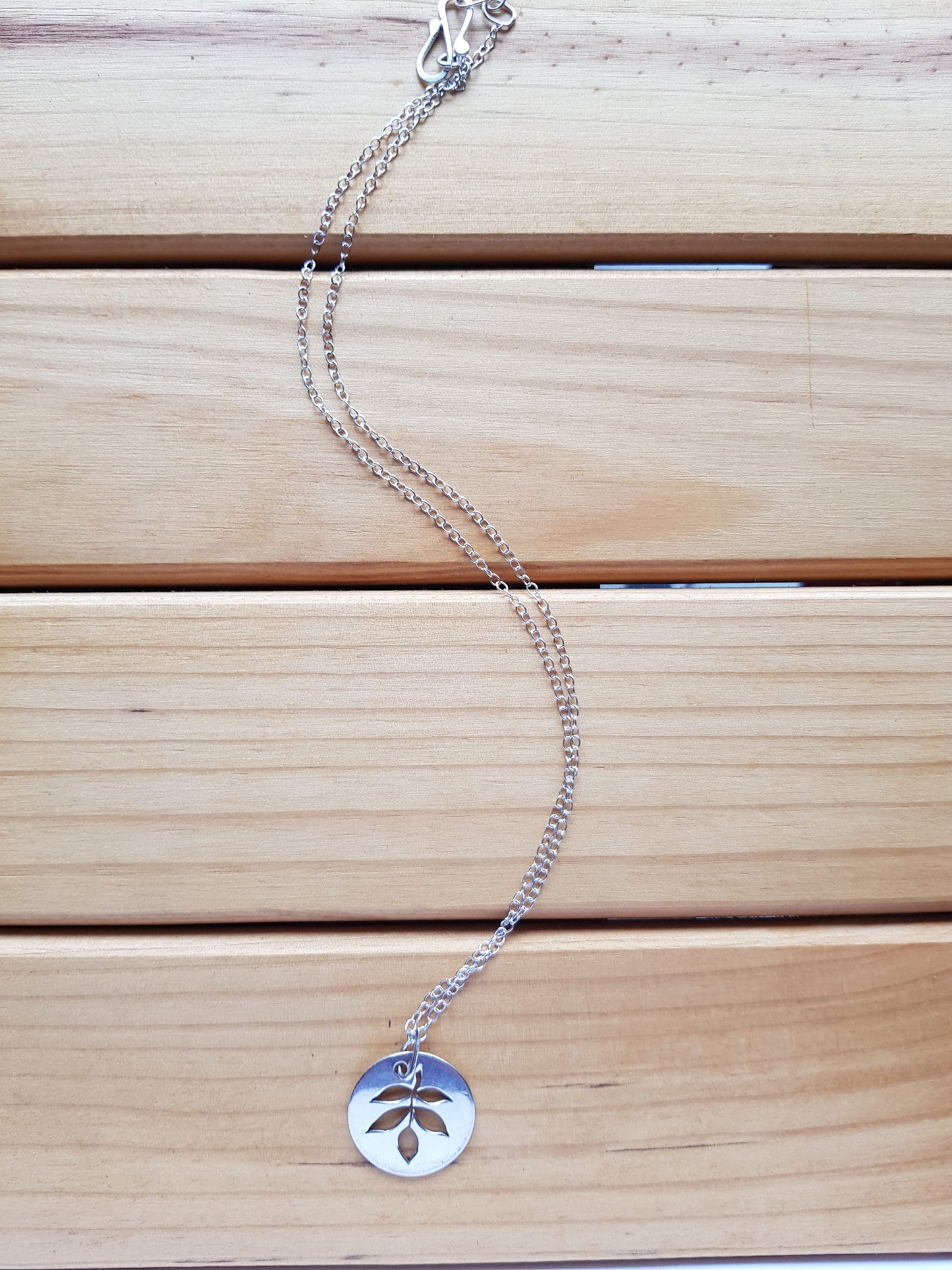 Elder Leaf Necklace – Handmade Sterling Silver Disc Pendant