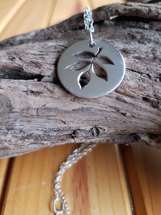 Elder Leaf Necklace – Handmade Sterling Silver Disc Pendant