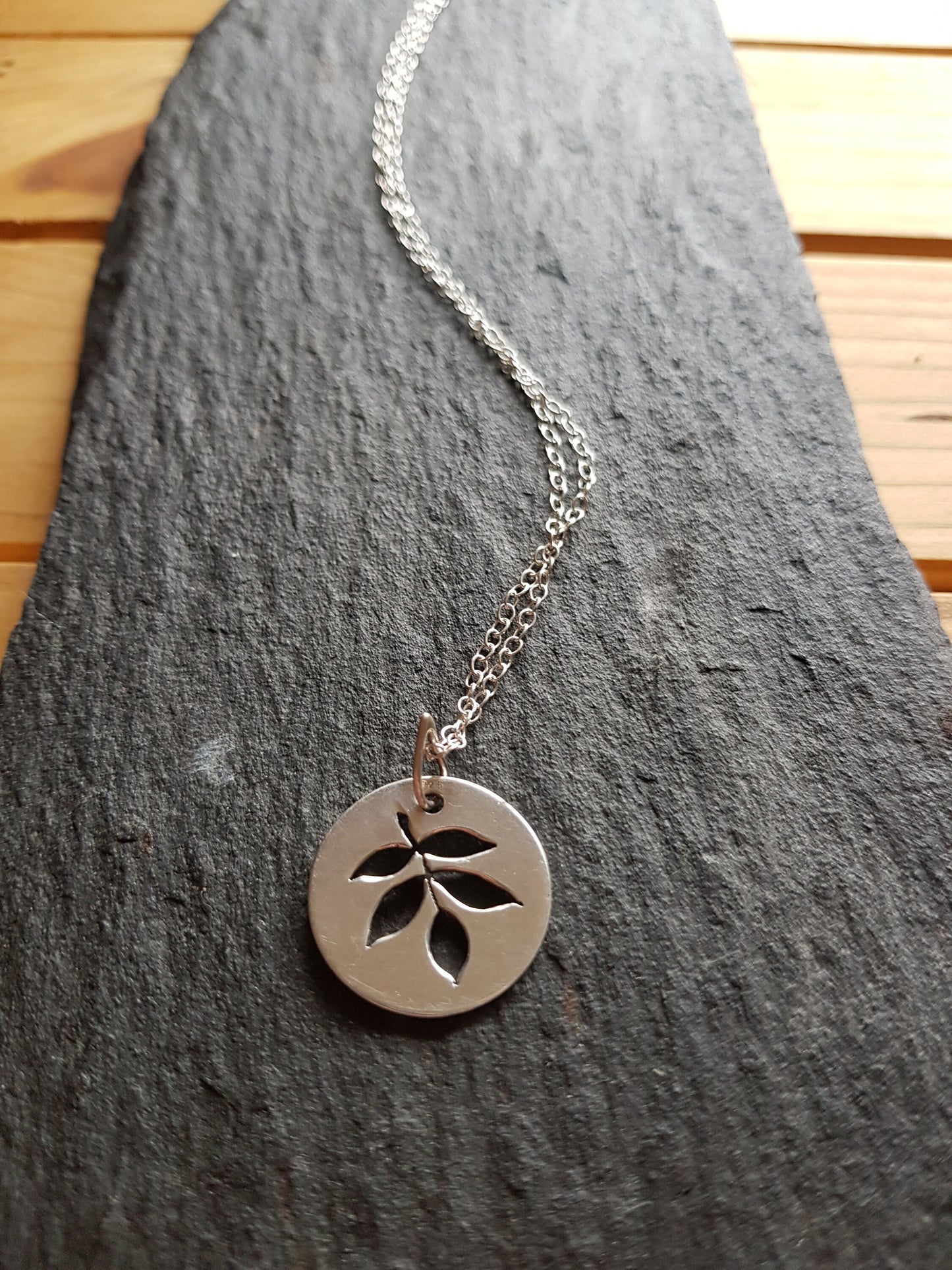 Elder Leaf Necklace – Handmade Sterling Silver Disc Pendant
